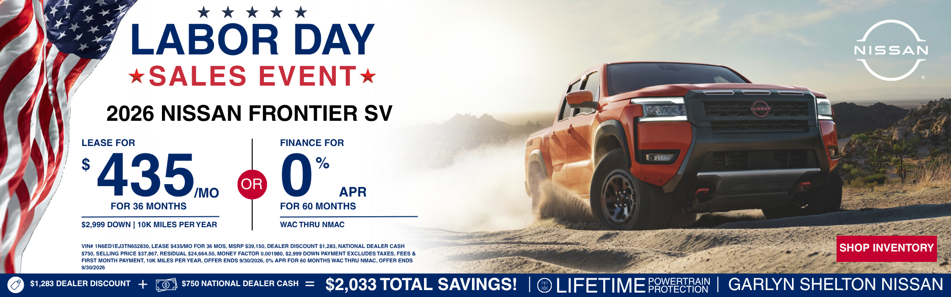 2026 Nissan Frontier SV Labor Day Sale 